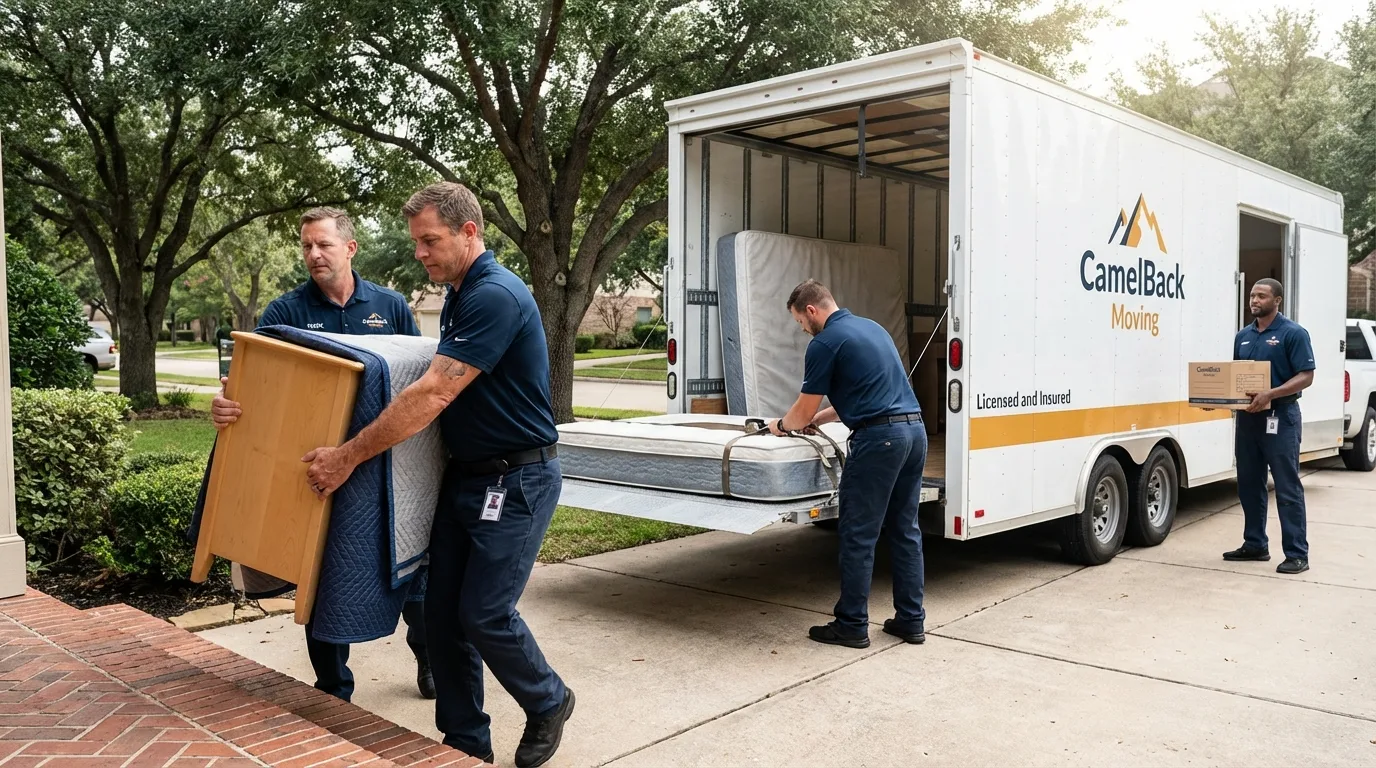 Crew loading residential truck for cross-state move from Union, MS